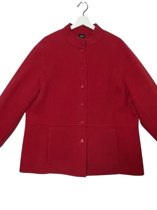 Eileen Fisher Wool Cashmere Jacket Coat Women’s Size 2X Red Buttons Pockets - Picture 1 of 10